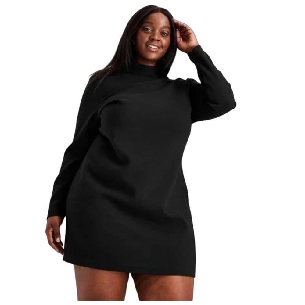 Kahlana Barfield Brown Women's Plus Black Long Sleeve Mock Neck Open Back 3X NEW